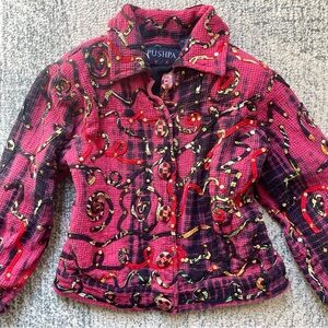 Vintage 90s Artsy PUSHPA Jacket Maximalist Embroidered Tie Dye Sequined